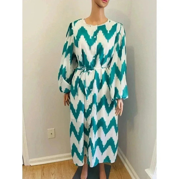 Tuckernuck Beulah Style Charlotte Chevron Printed Midi Dress Green size L - Picture 7 of 10